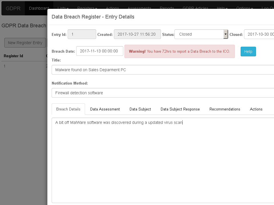 Each register allows you to record and manage the item from discovery through to close out.